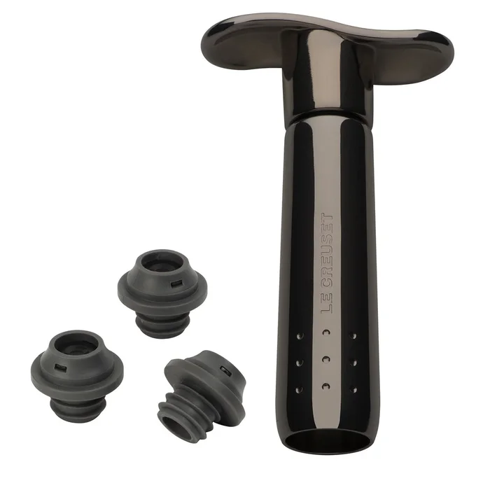Le Creuset WA137 Wine Pump With 3 Stoppers Black Nickel