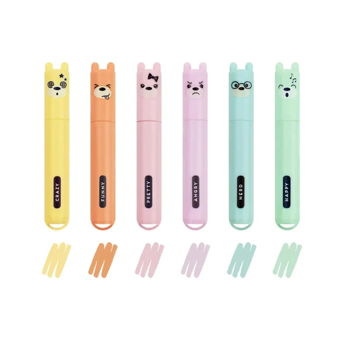 Legami Set of 6 Teddy’s Style Pastel Mini Highlighters