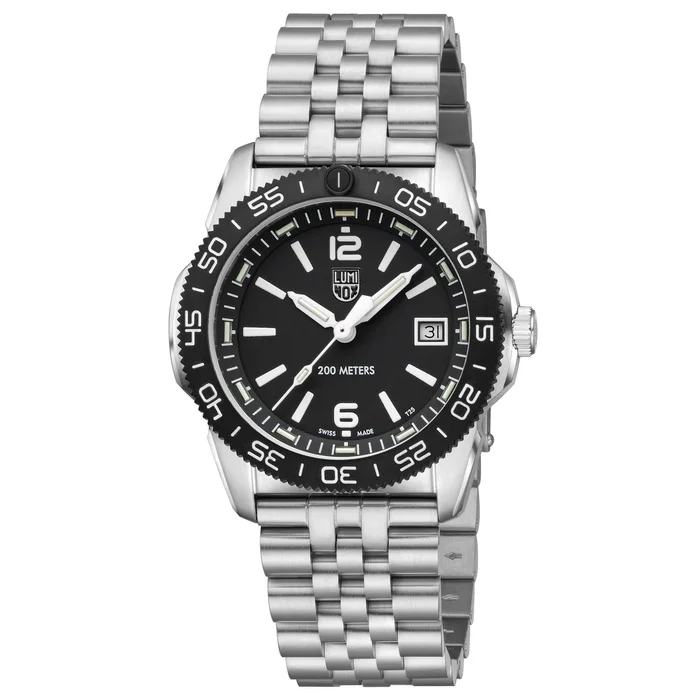 Luminox Men’s Quartz Watch – Pacific Diver Ripple Black Dial Silver Bracelet | 3122.M