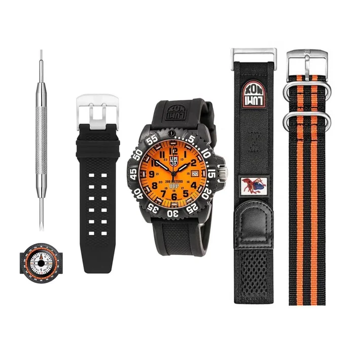 Luminox Men’s Swiss Quartz Watch – Navy Seal Orange Dial Black Strap | 3059.SES
