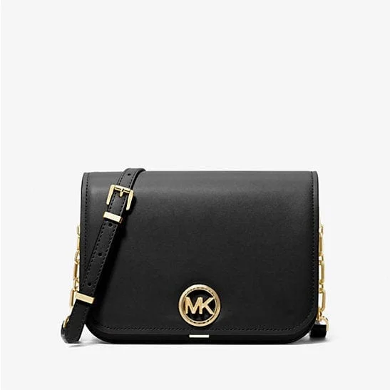 Michael Kors Delancey Medium Leather Messenger Bag In Black