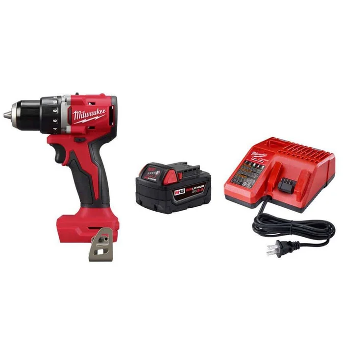Milwaukee 3601-20-48-59-1850 M18 18V Lithium-Ion Brushless Cordless 1/2 in. Compact Drill/Driver with M18 5.0Ah Battery and Charger
