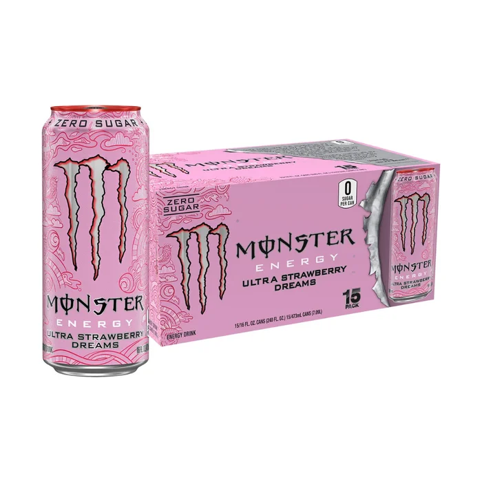 Monster Energy Ultra Strawberry Dreams, Sugar Free Energy Drink, 16 Ounce (Pack of 15)