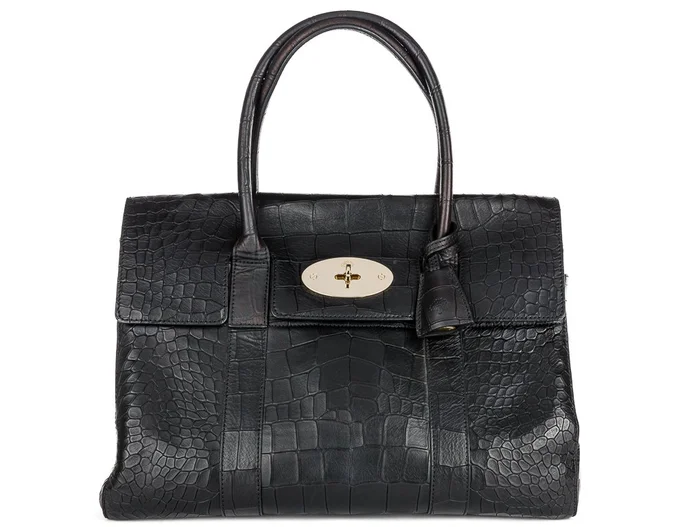 Mulberry Black Croc-Embossed Bayswater Bag