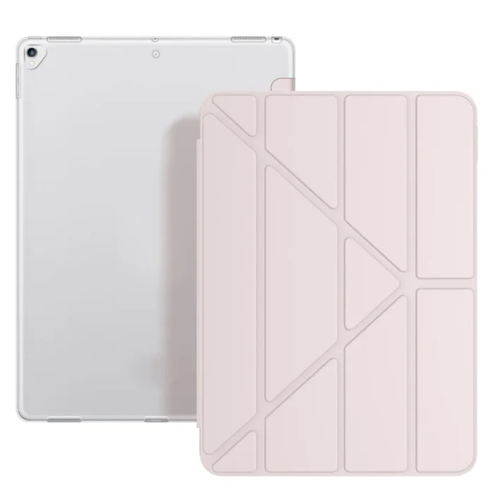 Multi-folding TPU Back Flip Leather Smart Tablet Case for iPad Pro 12.9 inch 2015 / 2017 (Light Pink)
