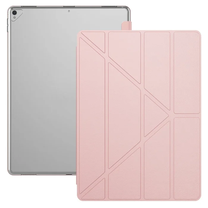 Multi-folding TPU Back Flip Leather Smart Tablet Case for iPad Pro 12.9 inch 2015 / 2017(Rose Gold)
