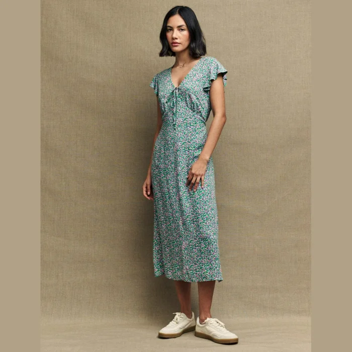 Nobody’s Child Green Pansie Print Lily Midi Tea Dress