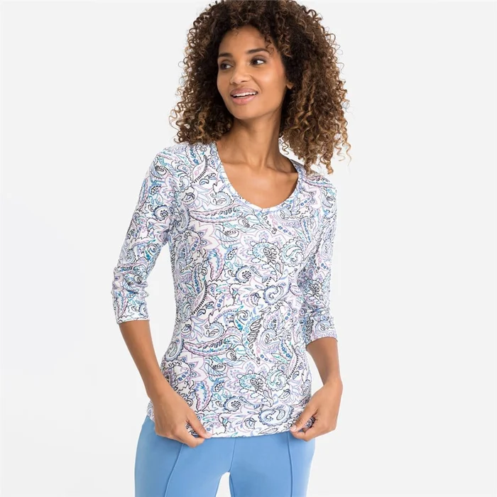 Olsen Edda Fit Paisley Print Top Blue