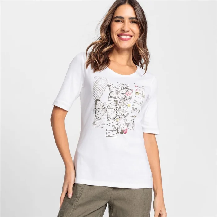 Olsen Slim Fit Top in Edda Fit With Frontal Print
