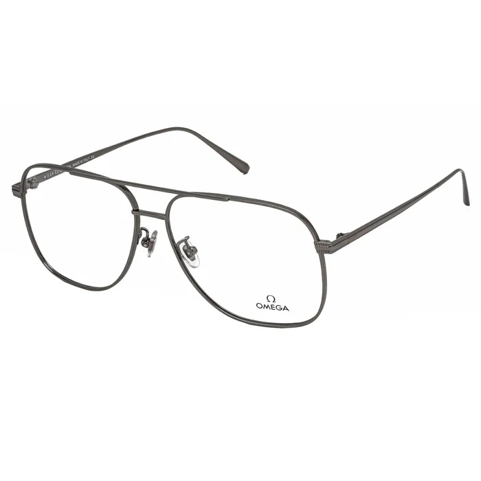 Omega Men’s Eyeglasses – Shiny Gunmetal Aviator Full-Rim Metal Frame | OM5006-H 008