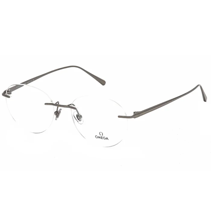 Omega Men’s Eyeglasses – Shiny Gunmetal Round Rimless Metal Frame | OM5008-H 008