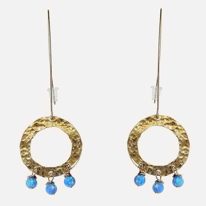 Opal Trio Long Drop Hoops Gold