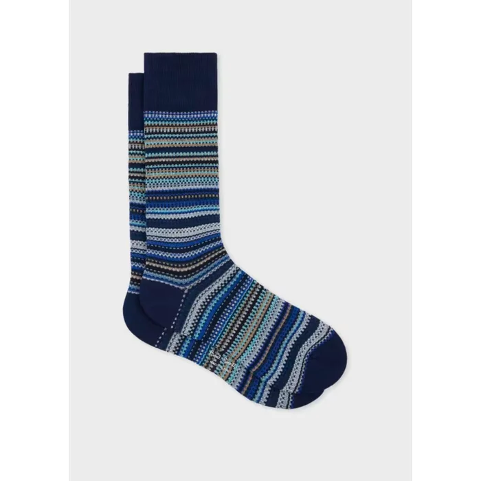 Paul Smith Tonal Stripe Cotton-Blend Pique Socks In Blue