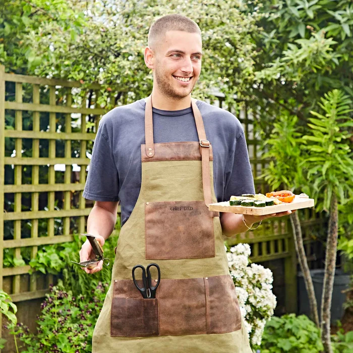 Personalised Green Canvas and Buffalo Leather Apron