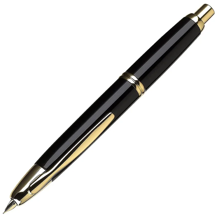 Pilot Fountain Pen – Vanishing Point Black and Gold Trim Barrel, Medium Nib | 60590