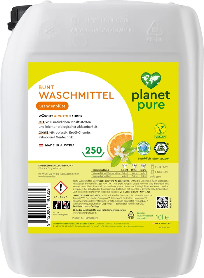 PLANET PURE Colour Laundry Detergent – Orange Blossom, Canister , 10 L