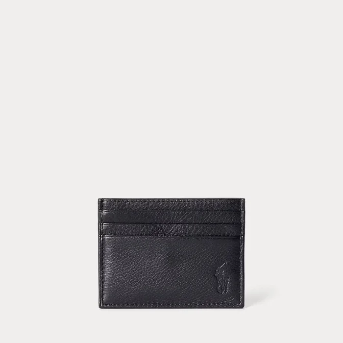 Polo Ralph Lauren Pebbled Leather Card Case In Black
