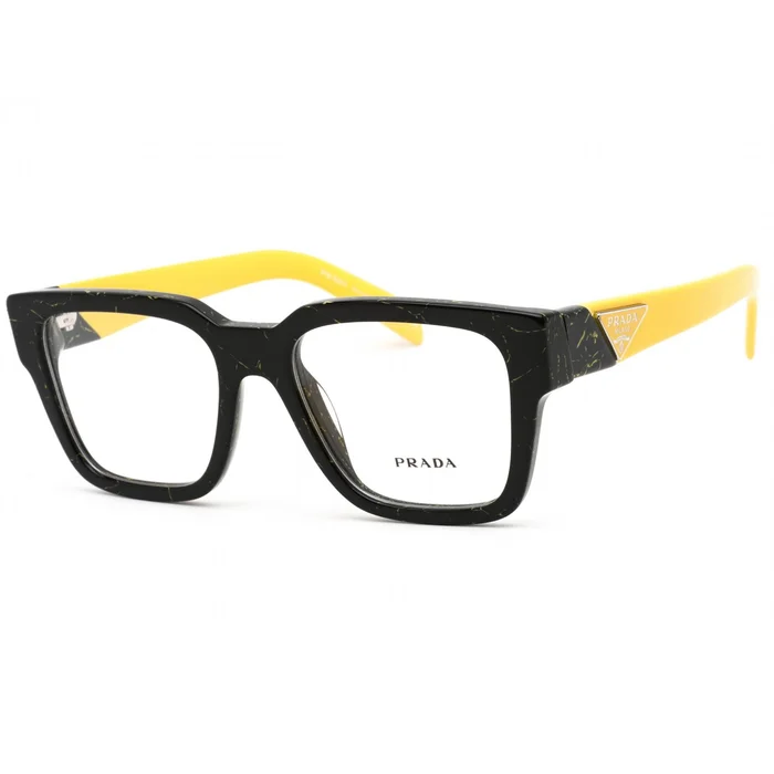 Prada Men’s Eyeglasses – Black/Yellow Marble Square Plastic Frame | 0PR 08ZV 19D1O1