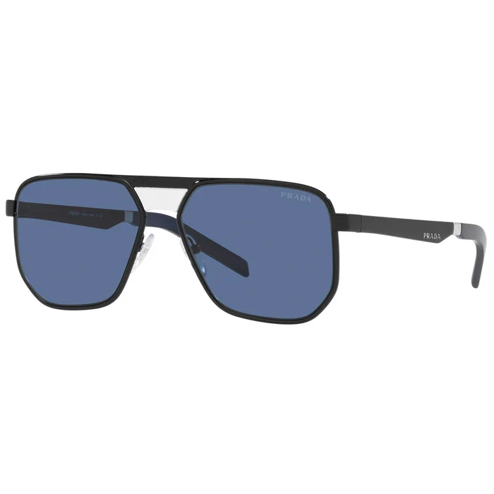 Prada Men’s Sunglasses – Dark Blue Lens Pilot Shape Black Frame | 0PR 60WS 09S06A