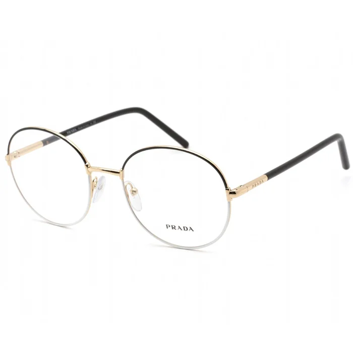 Prada Women’s Eyeglasses – Black/White Round Metal Frame Clear Lens | 0PR55WV 07I1O1