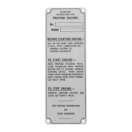 Propane Operating Instructions ID Plate for Villiers MK15 Engines (50mm x 145mm)