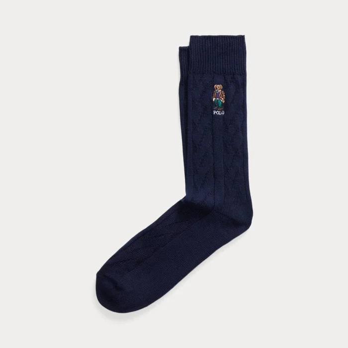 Ralph Lauren Polo Bear Cable-Knit Trouser Socks in Navy