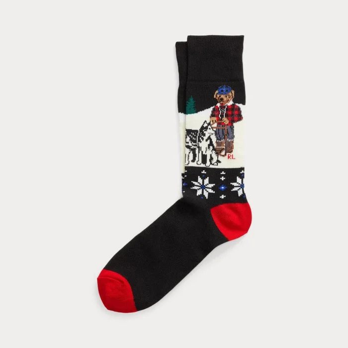 Ralph Lauren Polo Bear Cotton-Blend Holiday Bear Socks in Black