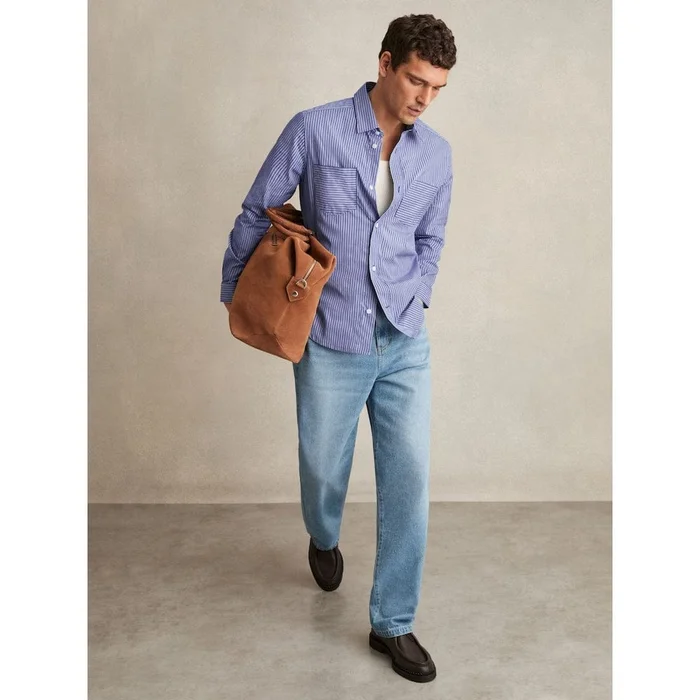 Reiss Hendrixon Cotton-poplin Stripe Twin-pocket Shirt In Blue