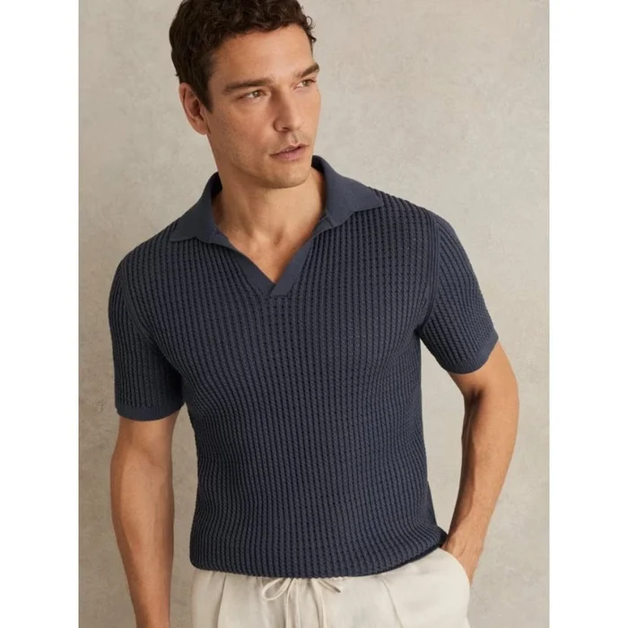 Reiss Merit Cotton Blend Polo Shirt In Dark Airforce Blue