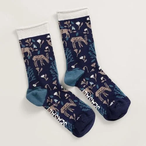 Seasalt Snowy Scenes Socks Merriment Dark Night Size 4-7