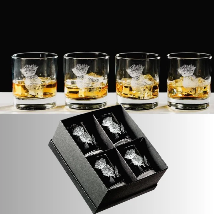 Set Of 4 Thistle Glass Whisky Tumblers
