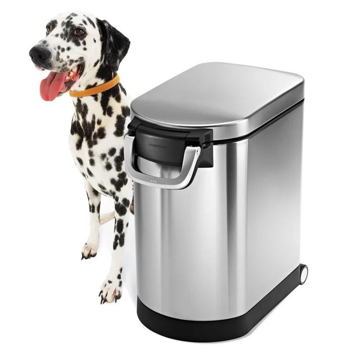 simplehuman 25 Liter, 27 lb / 12.2 kg Medium Pet Food Storage Container for Dog Food, Cat Food, and Bird Feed, Brushed Stainless Steel