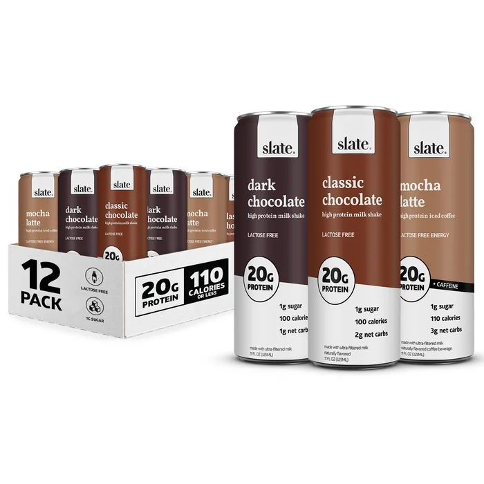 Slate Milk – Chocolate Variety Pack – Chocolate, Dark Chocolate, Mocha Latte – 11 fl oz, 12 Cans