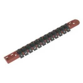Socket Retaining Rail with 12 Clips 1/4″Sq Drive Sealey Part No. AK1412