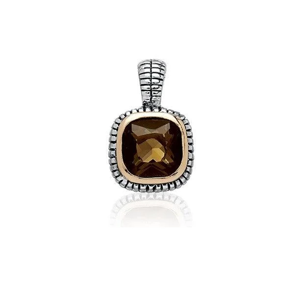 Sterling Silver Center Square Brown Topaz CZ With Surrounding GP Line and Black Finish Pendant