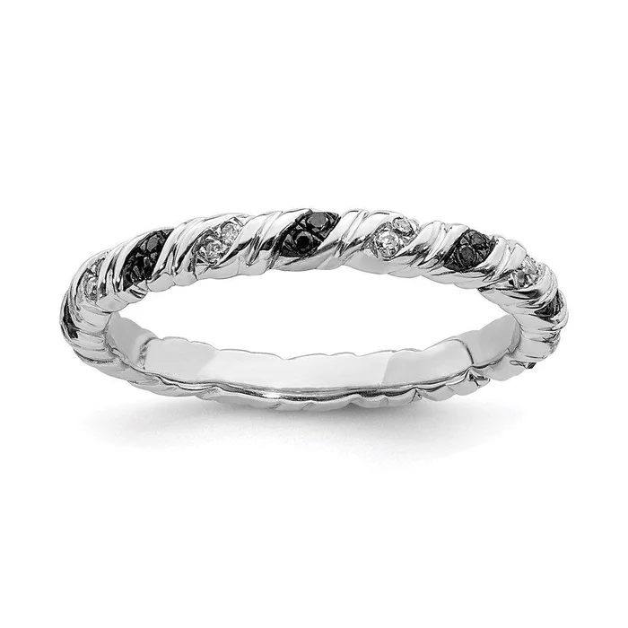 Sterling Silver Stackable Expressions Black & White Diamond Ring