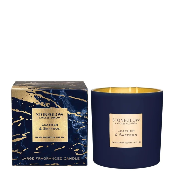 Stoneglow Leather & Saffron Luna 3 Wick Candle