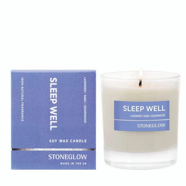 Stoneglow Wellbeing – Sleep Well – Lavender | Sage | Cedarwood – Scented Candle – Boxed Tumbler