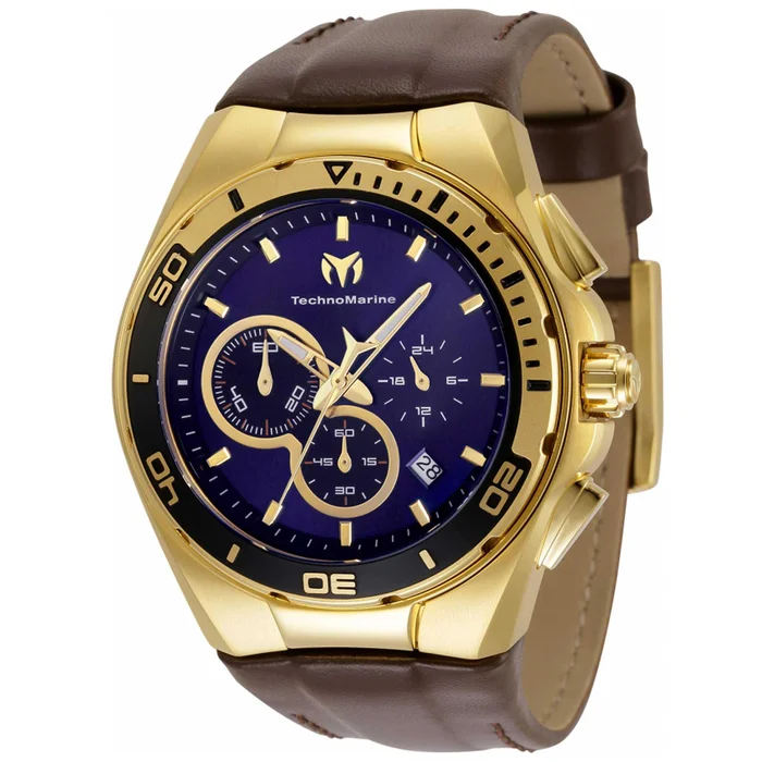 Technomarine Men’s Chrono Watch – Cruise Steel Blue and Gold Dial Strap | TM-120019
