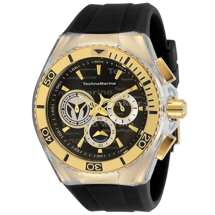 Technomarine Men’s Chrono Watch – Cruise Yellow Gold Case Black Strap | TM-118123