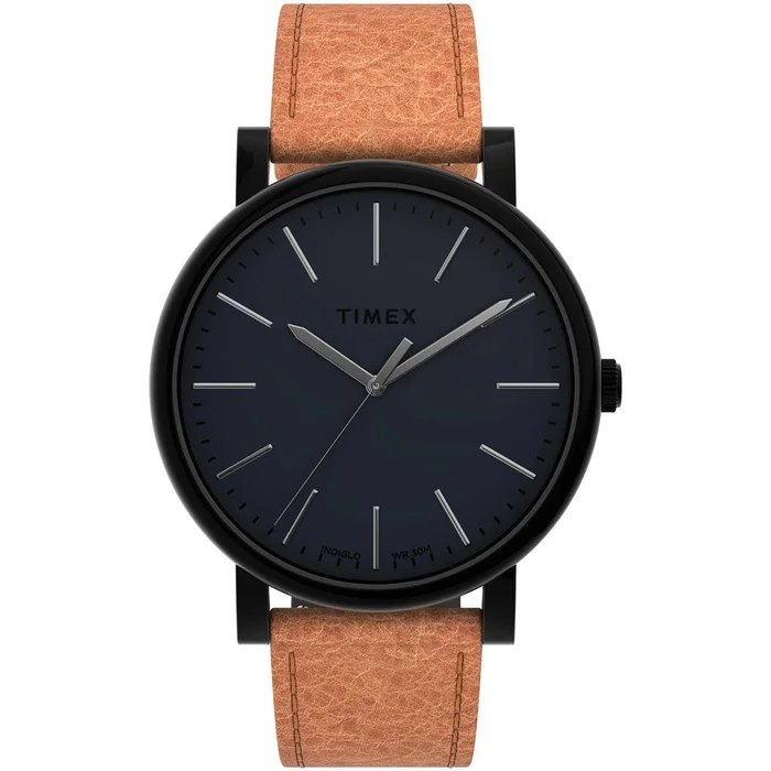 Timex Men’s Quartz Watch – Originals Black Dial Leather Strap | TW2U05800VQ