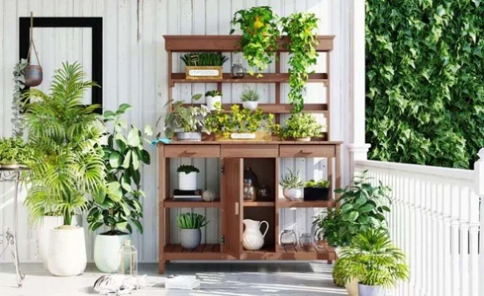 TOPMAX 66″ Large Outdoor Farmhouse Wooden Potting Bench Table, Garden Workstation with 2 Drawers, GL-WF300211AAD