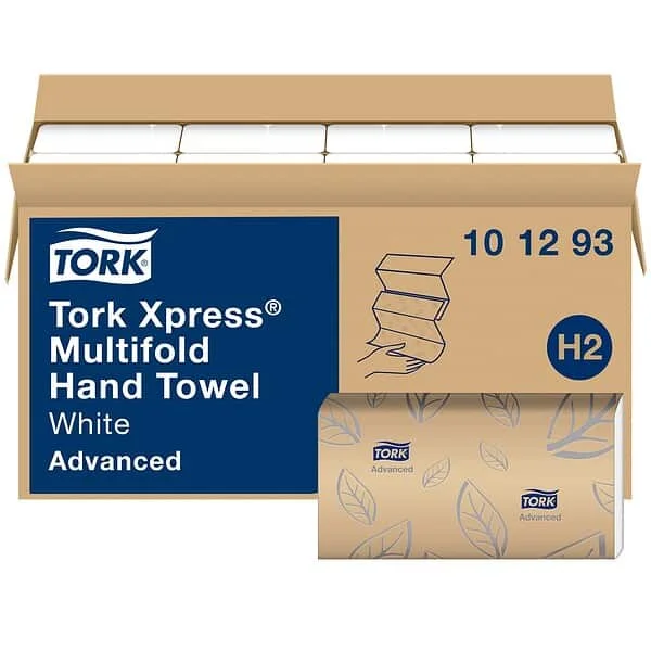 Tork Xpress Soft Multifold Hand Towel White with Grey Leaf Print, Absorbent, 189 Towels Per Pack, 16 Packs, Fits H2 Towel Dispensers