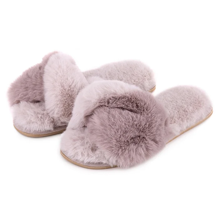 Totes Super Luxury Faux Fur Twist Sliders Purple