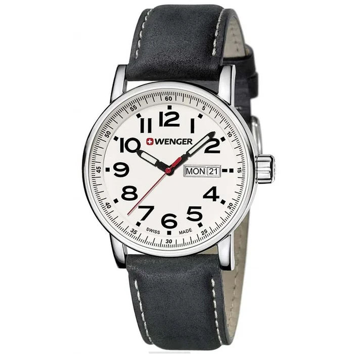 Wenger 01.0341.101 Men’s Attitude White Dial Black Leather Strap Watch