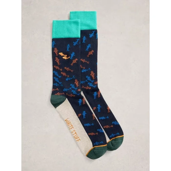 White Stuff Ankle Embroidered Sock In Navy Multi