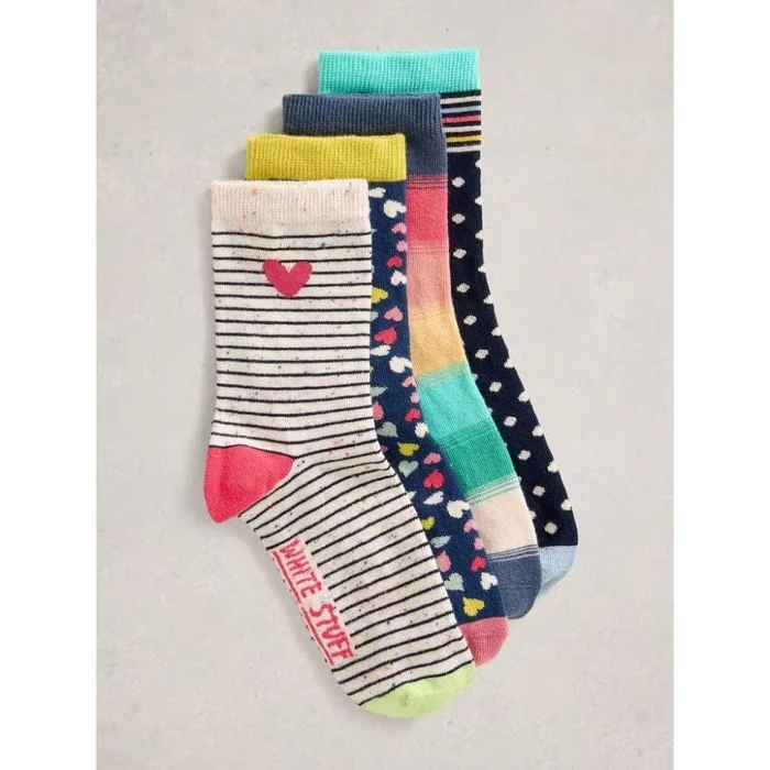White Stuff Set of 4 Heart Stripe Ankle Socks