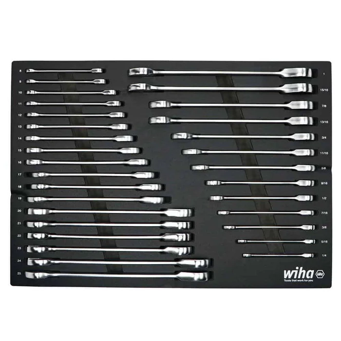 Wiha 30392 31-Piece Ratcheting Wrench Tray Set – SAE and Metric